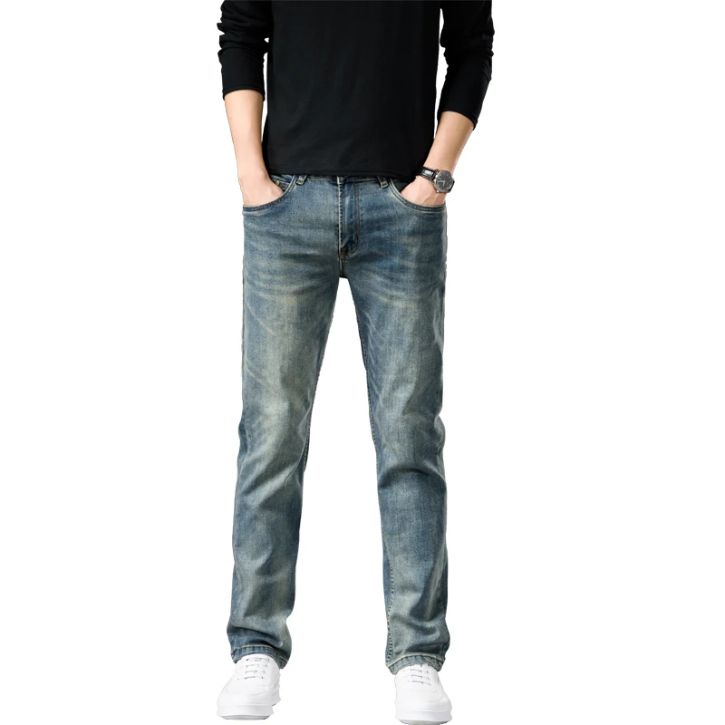 New Retro Blue Jeans Men Casual Loose Straight Pants Baggy Denim Trousers