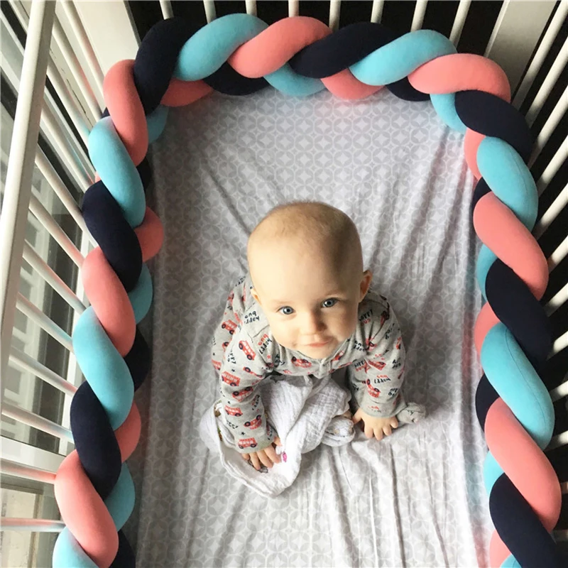 

1M/2M/3M Baby Crib Protector Knot Baby Bed Bumper Weaving Plush Infant Crib Cushion For Newborns Nursery Bed Bumper Room Decor