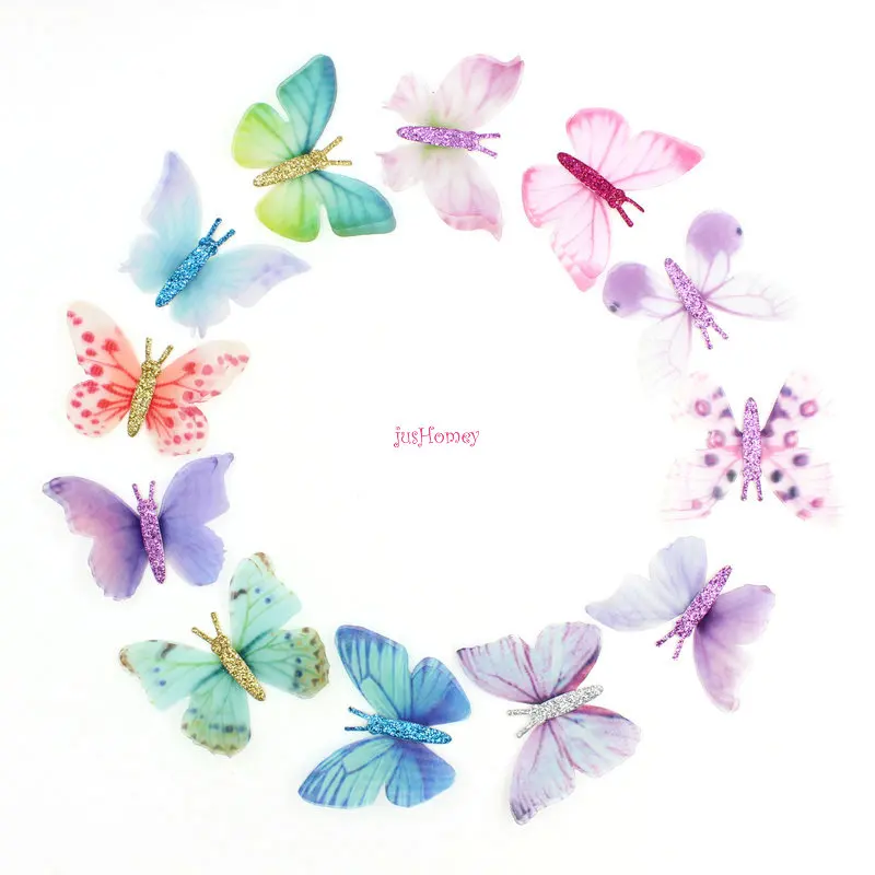 100 шт. градиентная блестящая органза ткань бабочки аппликации 5 см полупрозрачная