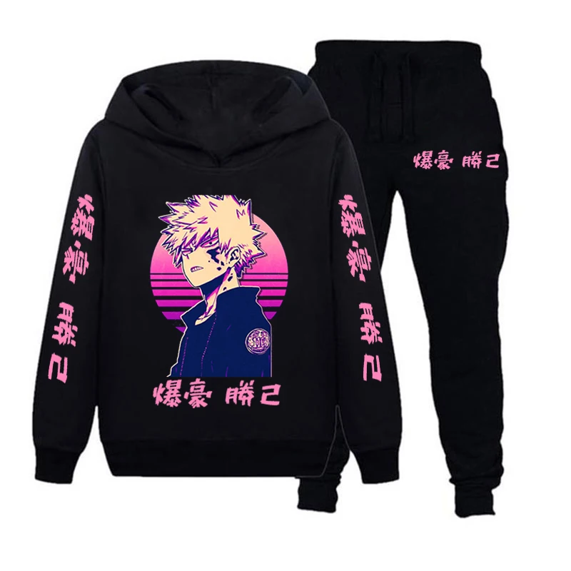 

My Hero Academia Kids Boy Clothing winter Sets Harajuku Hoodies Tracksuits Suits Bakugou Katsuki Print Sweatshirts+trousers 2pcs