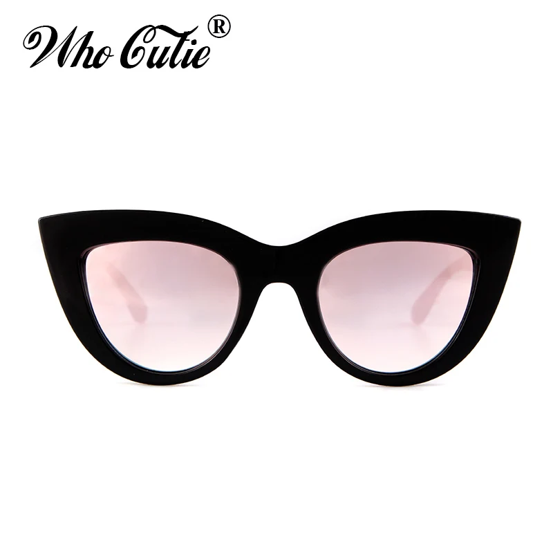 WHO CUTIE 2018 черные розовые зеркальные солнцезащитные очки кошачий глаз фирменные