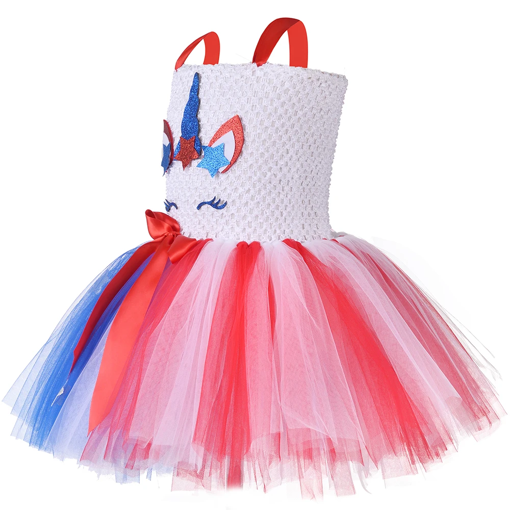 Платье-пачка для девочек с изображением единорога на День Независимости обручем