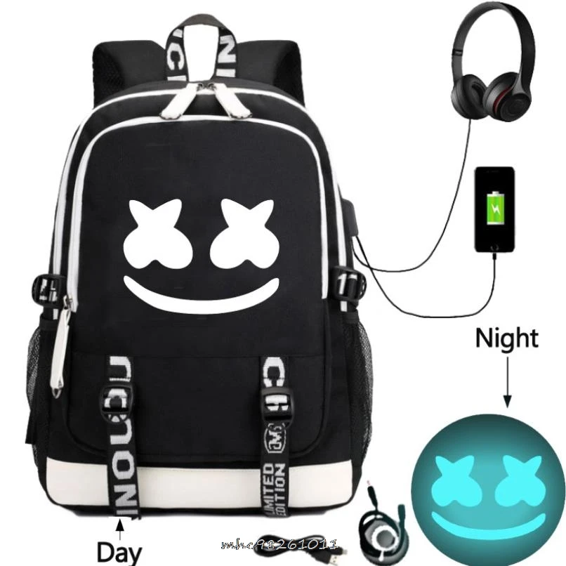 Популярный игровой рюкзак Marshmello модный школьный с USB-разъемом аниме мультяшный