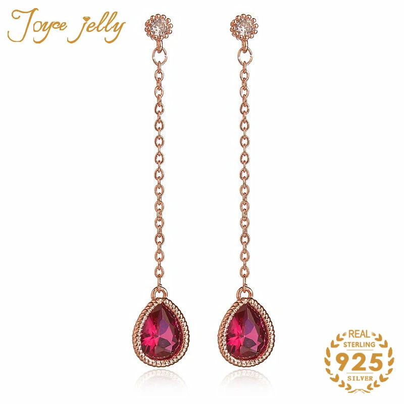 JoyceJelly Trendy 925 Sterling Silver Long Earrings for Women Ruby Yellow Fashion Fine Jewelry Wedding Wholesale | Украшения и