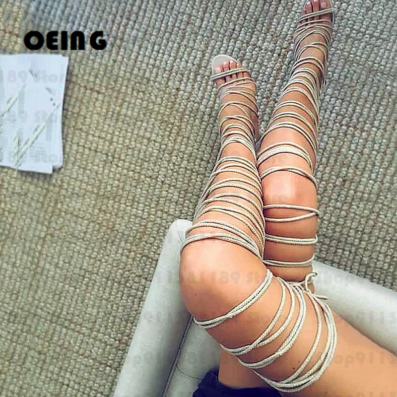 Online Sandal Gladiator Berenda Wanita Musim Panas Sandal Hak Tinggi Stiletto Tali Sempit Ujung Terbuka Seksi Sepatu Gaun Pesta Wanita Ukuran 35-44