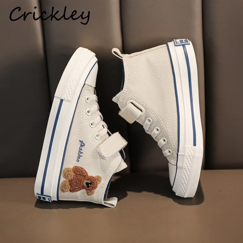 

Bear Embroidery Children's Spring Shoes Fashion Hook Loop School Boys Girls Canvas Shoes Breathable Anti Slip Kids Casual Shoes
