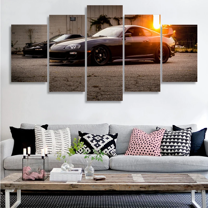 

Classic Japanese Sports Car Black Toyota Supra Home Decoration Painting Poster Living Room Night Office Bedroom Canvas Painting
