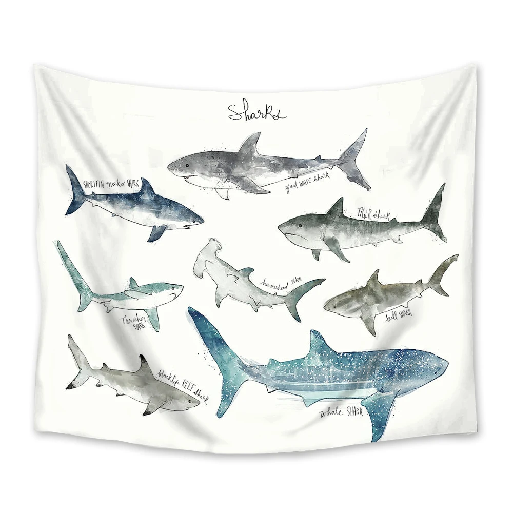 

Shark Specimen Cartoon Polyester Tapestry Cute Room Decor College Dorm Decoration Kawaii Wall Hanging Room Layout Tapestry