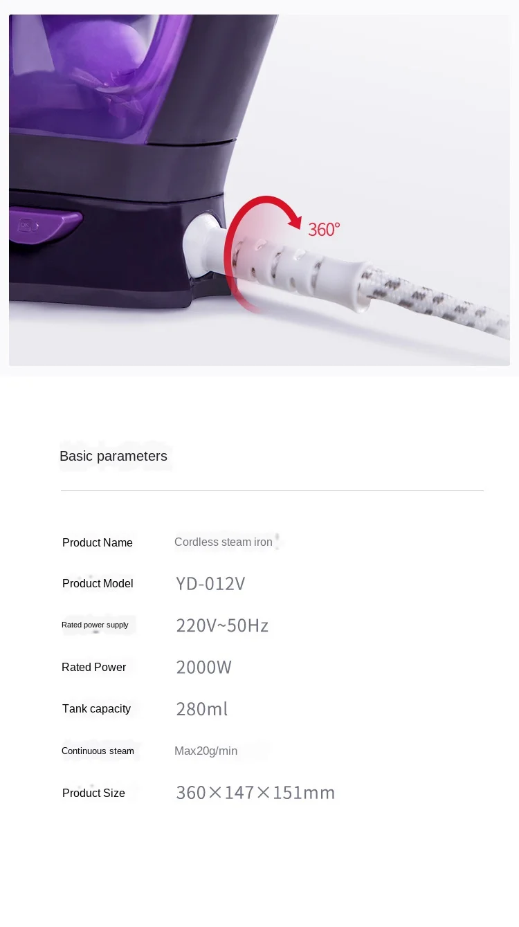 

Lofans wireless Cordless Electric Steam Iron steam generator road irons ironing Multifunction 280ml Water 220V2000W