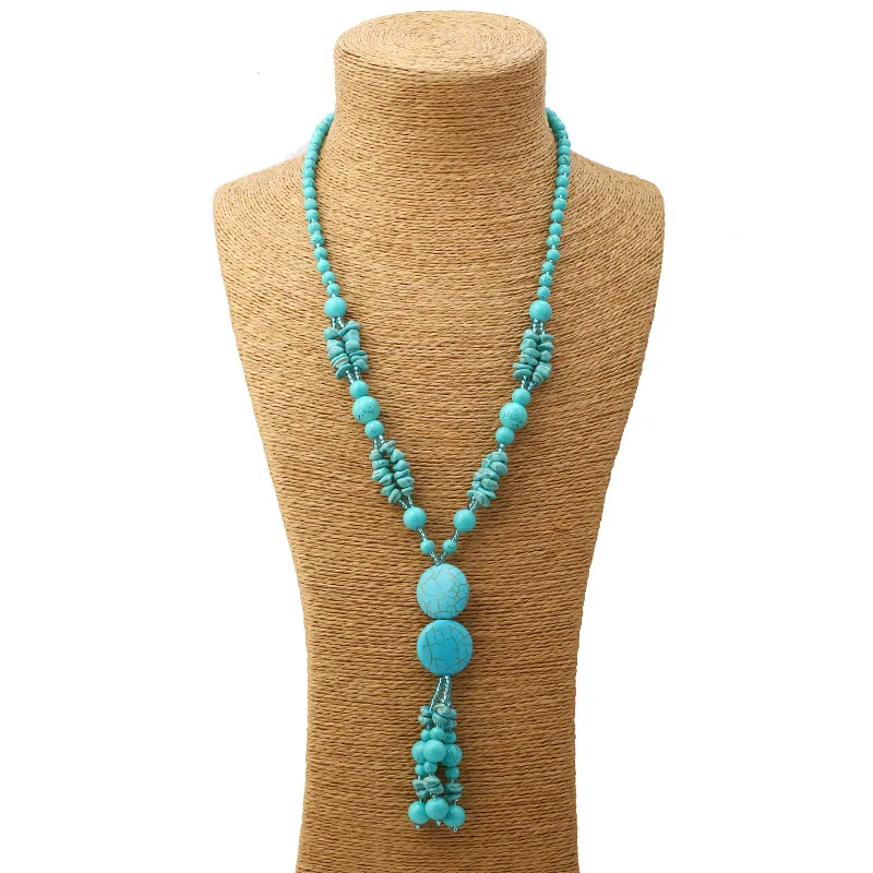 Женское Ожерелье из натурального камня бирюзовое ожерелье с бусинами крупная