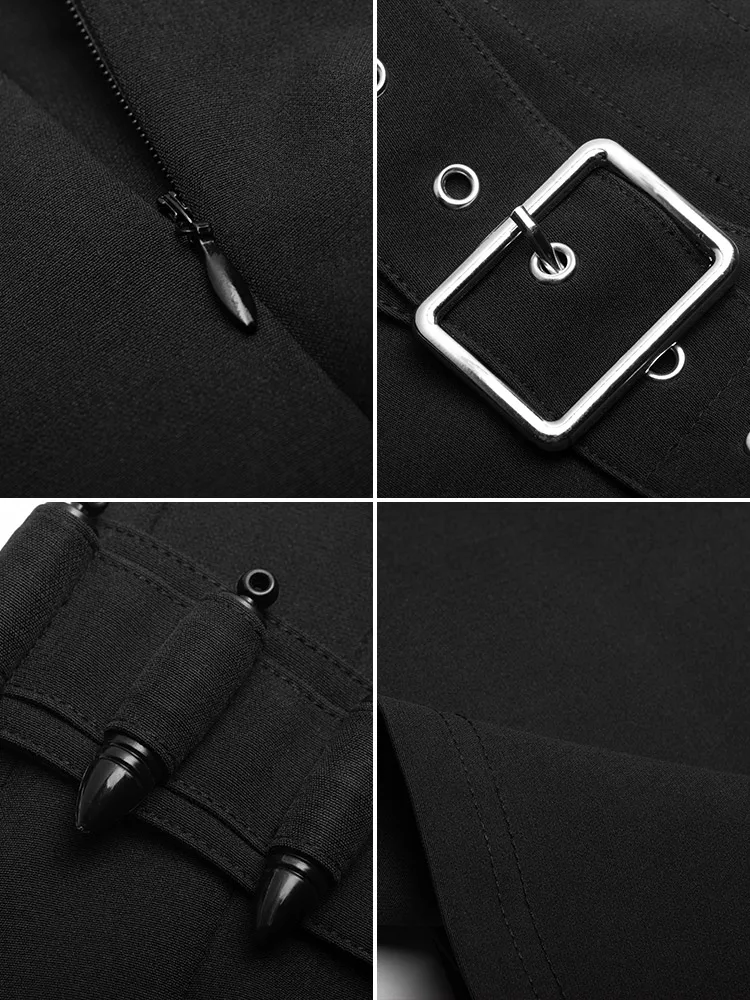 Панк рейв Женская стимпанк Высокая талия черная плиссированная юбка PQ-625