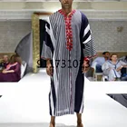 Мусульманская одежда Jubba Thobe Мужская толстовка Рамадан весна осень абайя Дубай Турция Исламская одежда мужская Повседневная Свободная красная полоса