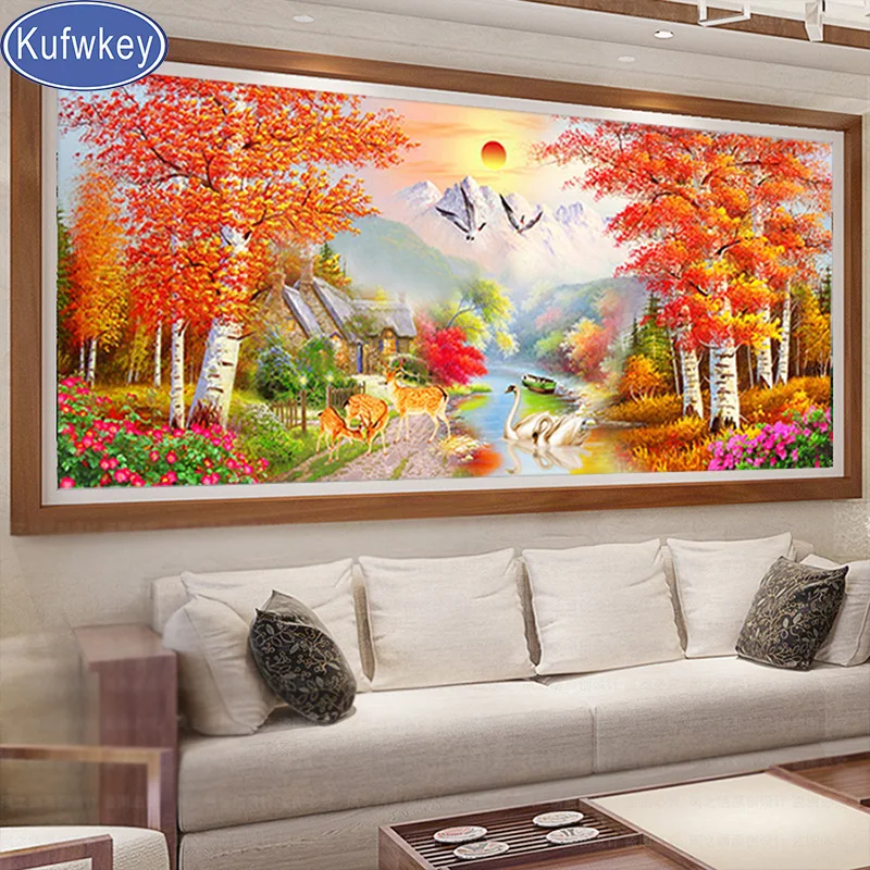 Алмазная 5D картина сделай сам с осенним пейзажем вышивка полноразмерная круглая