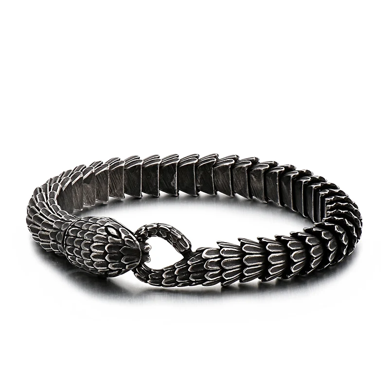 Matte Snake KALEN панк животное голова дракона браслет с подвесками для мужчин Нержавеющая сталь Черный матовый Китай Дракон Благословение браслет ювелирные изделия - Окраска металла: Matte Snake