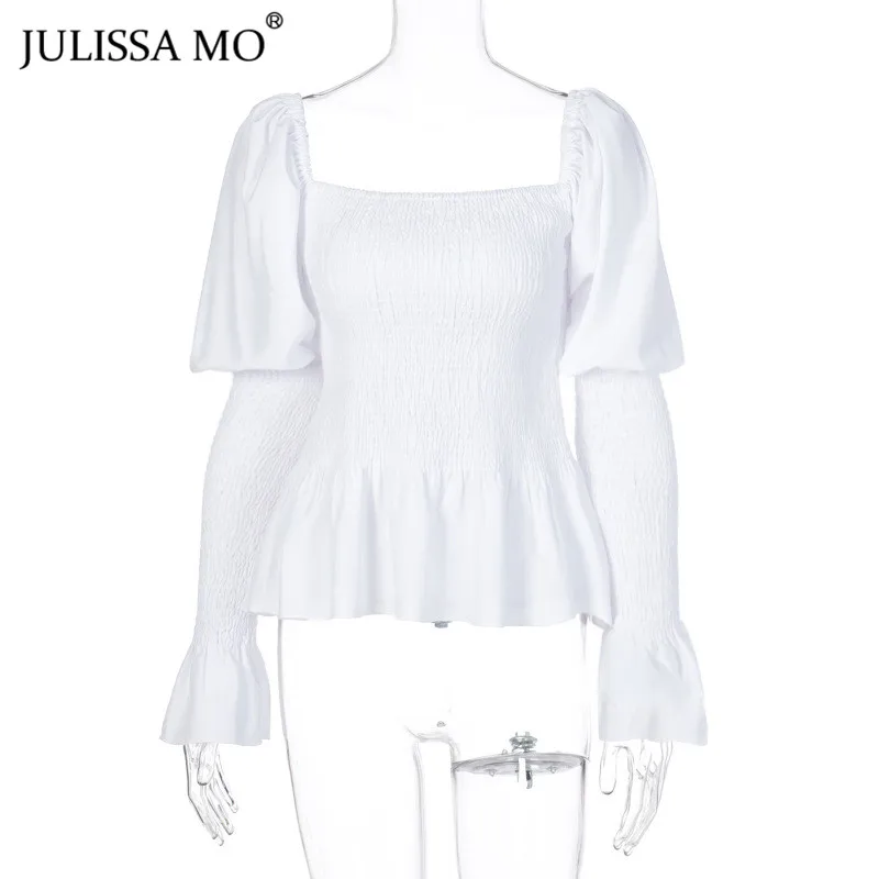 JULISSA MO винтажный буф с рукавами блузки рюшами женские белые рубашки квадратным