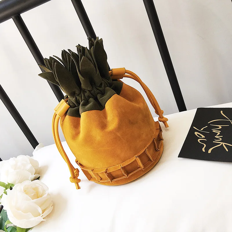 

Cute and creative frosted pineapple handbag fashion drawstring diagonal shoulder bag wild hit color personality bucket bag