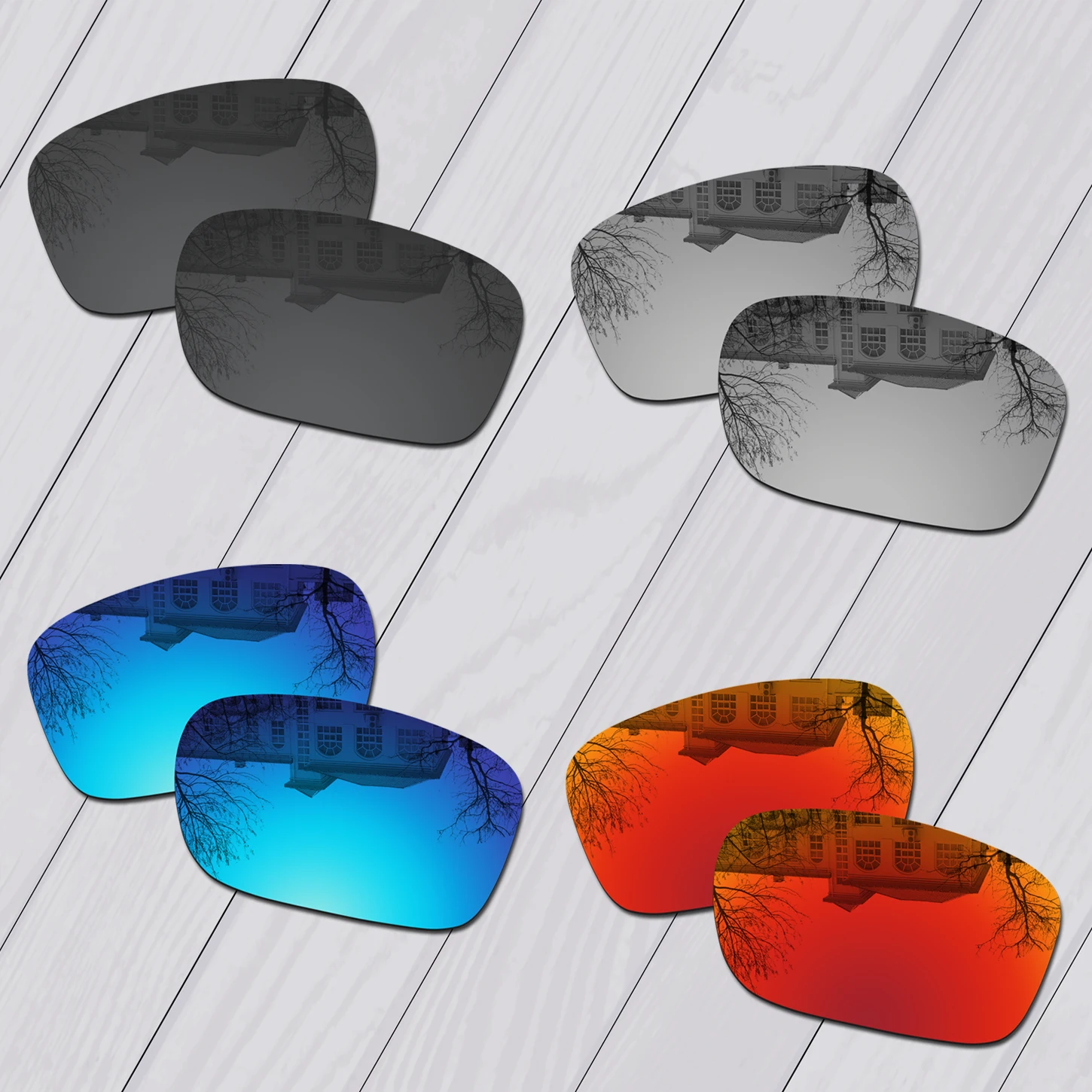 E.O.S 4 Pairs Black & Silver & Ice Blue & Fire Red Polarized Replacement Lenses for Oakley Double Edge OO9380 Sunglasses