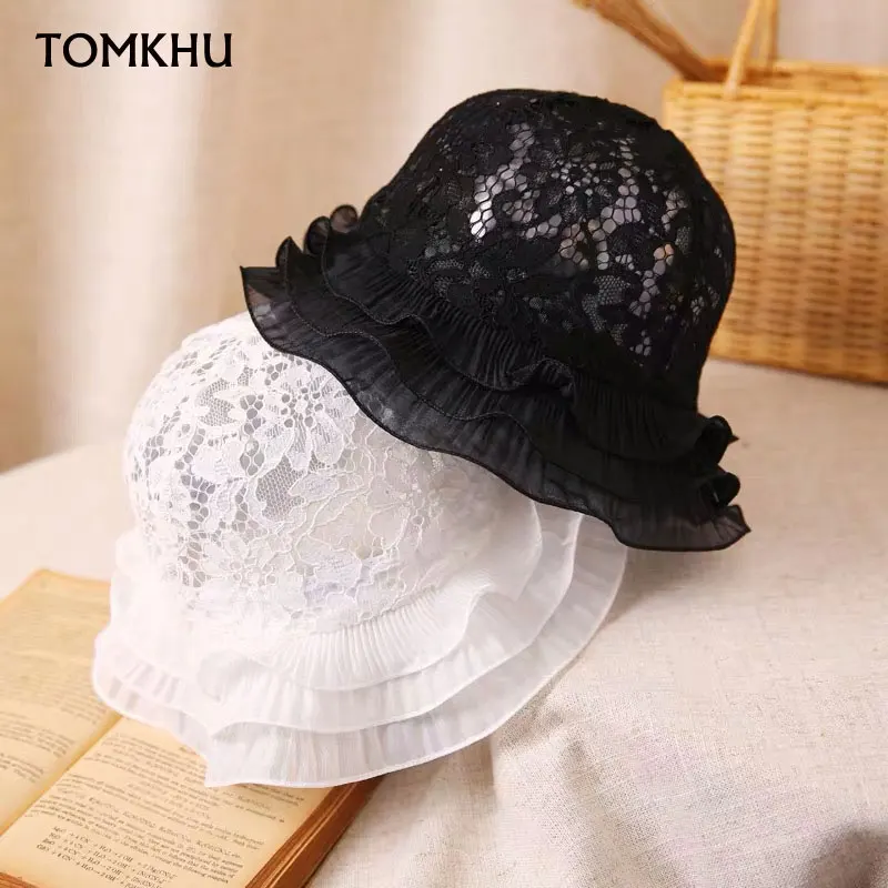 TOMKHU Элегантная Модная кружевная шляпа от солнца купольная Панама с полями для