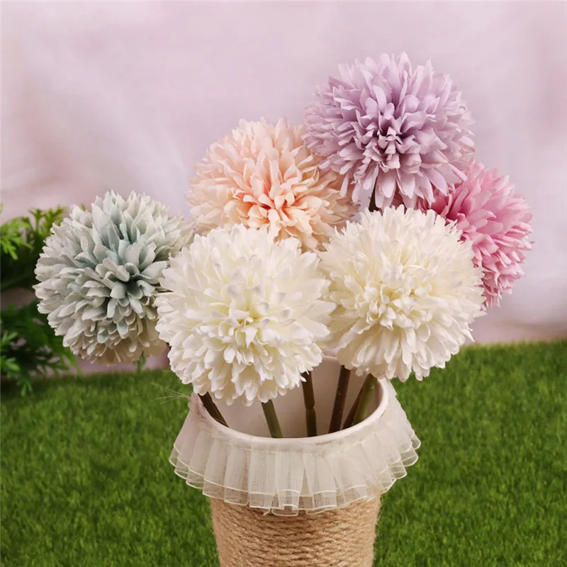 3 шт./лот искусственный цветок одуванчика Шелковый помпон хризантема для свадьбы