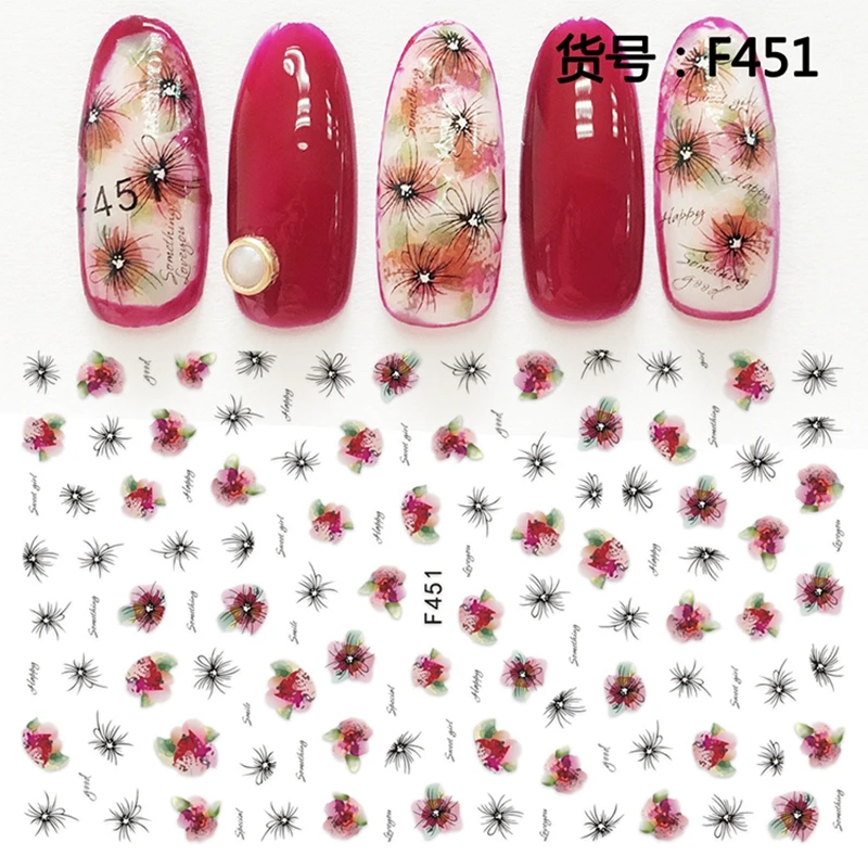 

5 Sheets lot self-adhesive flower nail sticker decals for nail art decorations manicure fake nails supplies tool F449-458