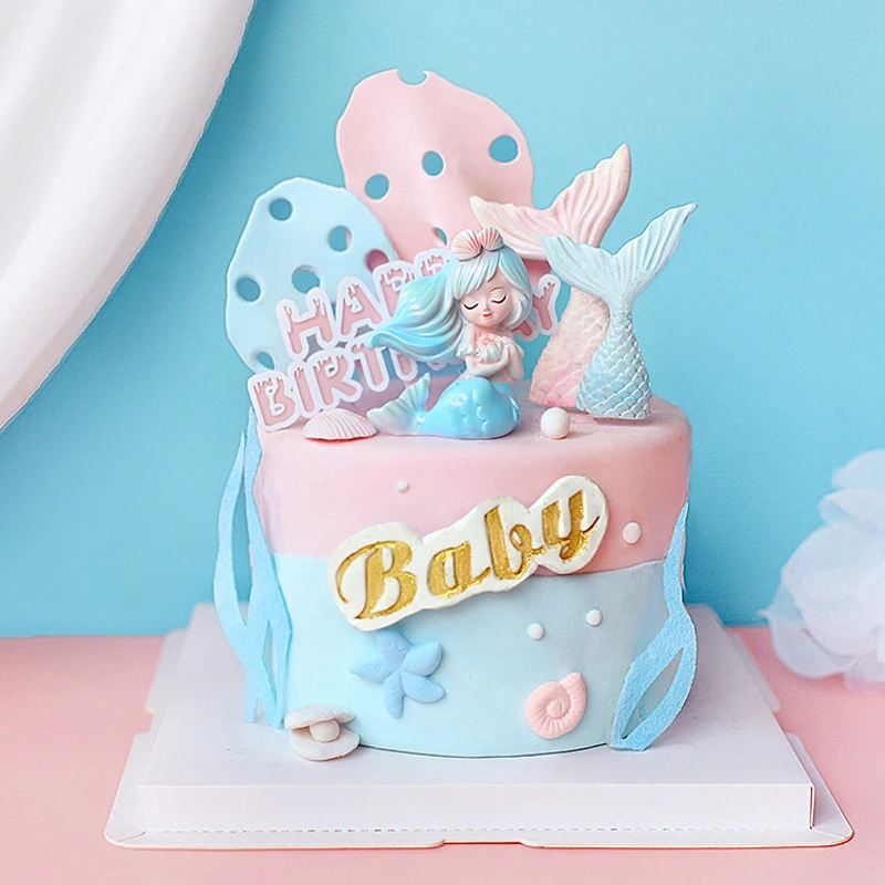 Paper Mermaid skin cake border Ocean World Cake Topper Birthday Dessert Decoration for Party Supplies Lovely Gift images - 6