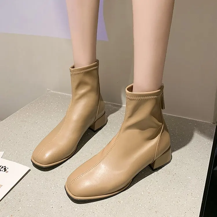 

Luxury brand women's Chelsea boots, high-heeled ankle boots and plus velvet2021winter women's square toe plus size women's boots