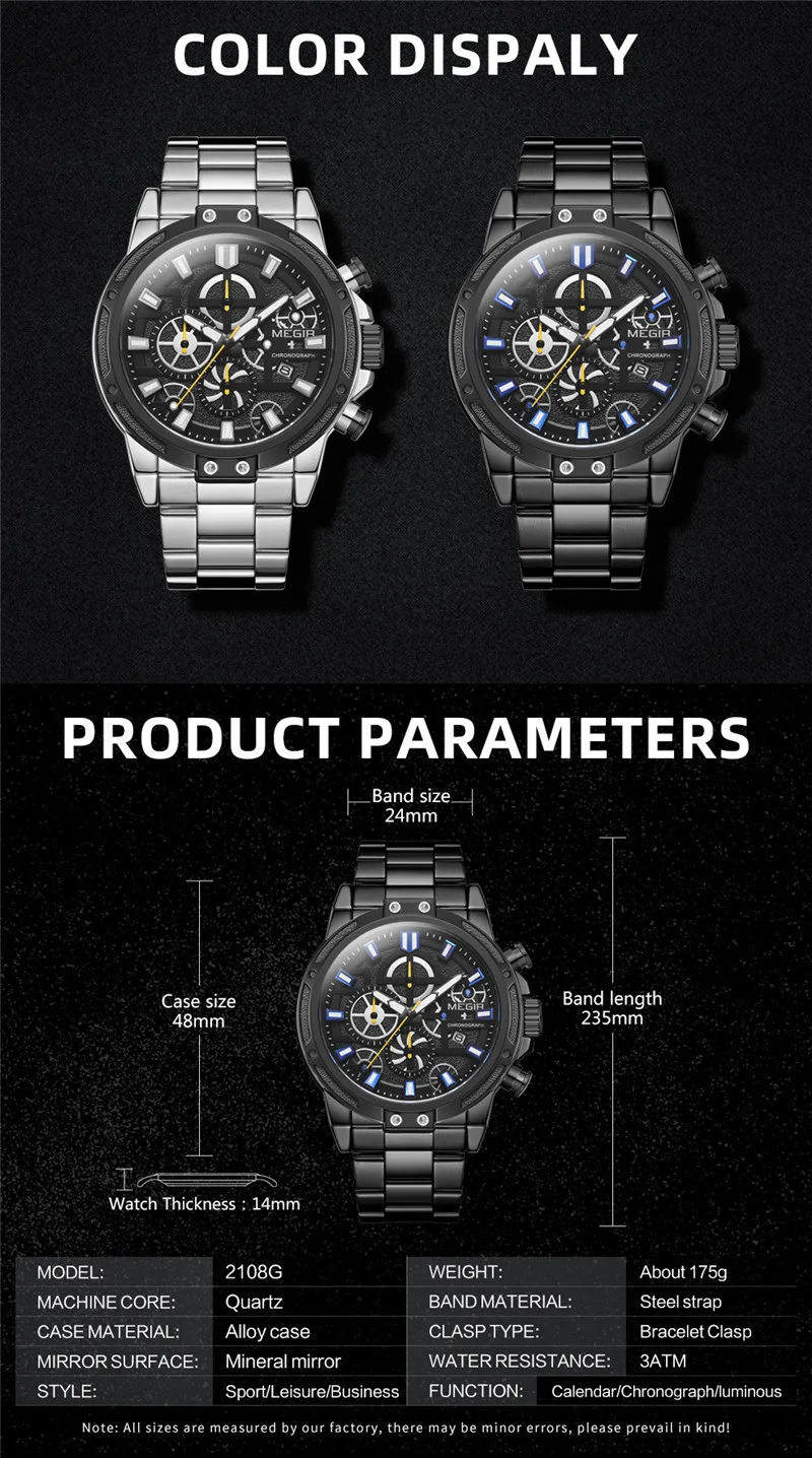 Часы MEGIR Мужские Наручные с хронографом брендовые Роскошные спортивные
