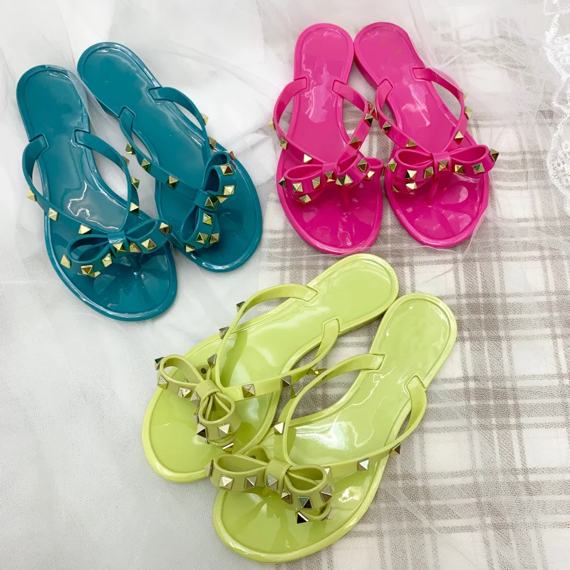 

vallu 2020 summer new rivet bow flat beach outdoor large size sandals