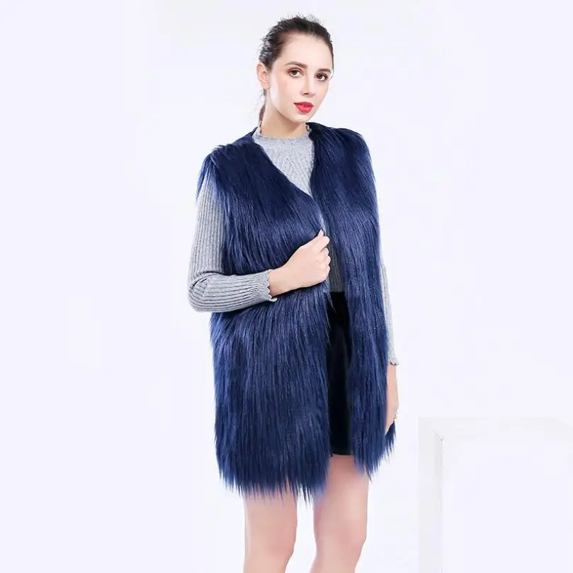 Элегантный Однотонный женский жилет из искусственного меха без рукавов с