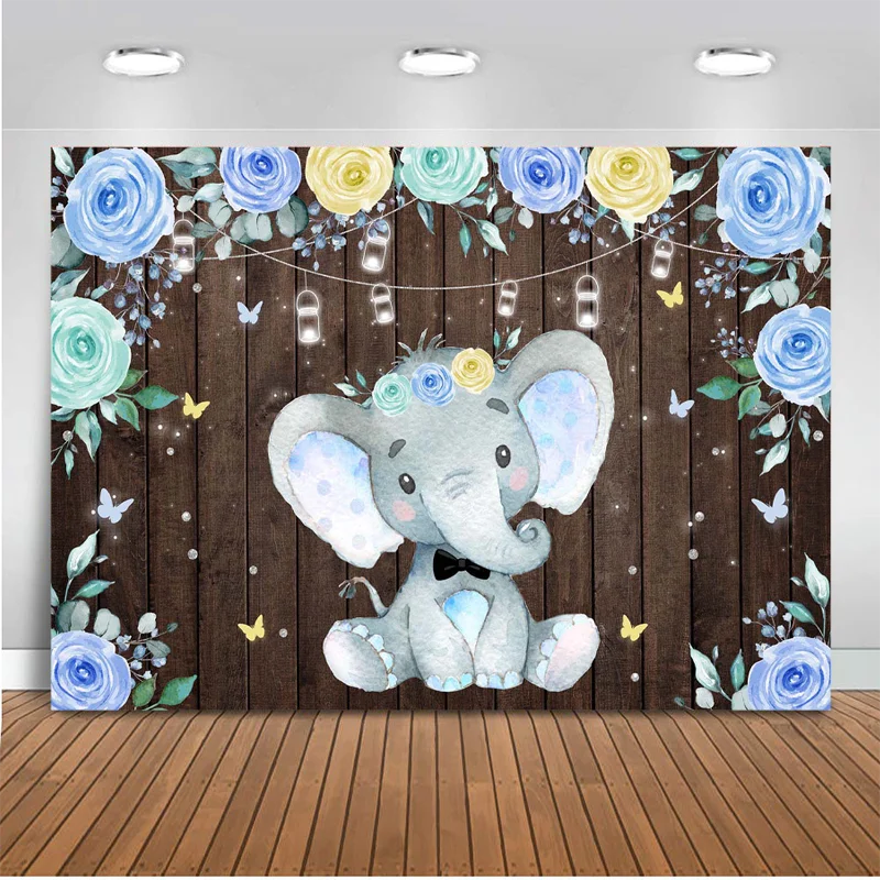

Cute Party Photography Background Baby Elephant Waterflower Butterfly Highlights Photo Backdrop Decoration Banner