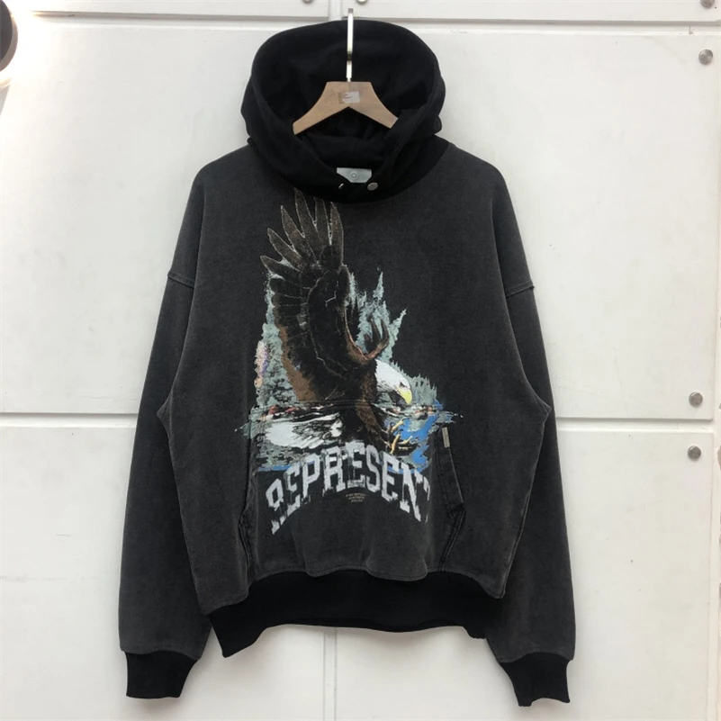 

Represent Hoodie Hound Eagle Print High Quality Represent Sweatshirts Men Women Arched Letter Pullover Vintage Terry Cloth 21FW