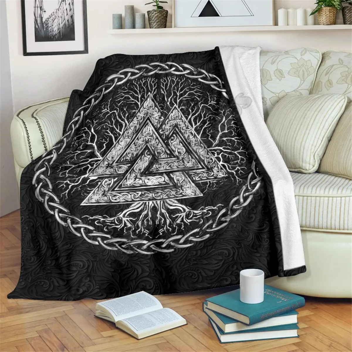 3d-одеяло с принтом викингов тату Valknut Mjolnir шерпа на кровати домашний текстиль