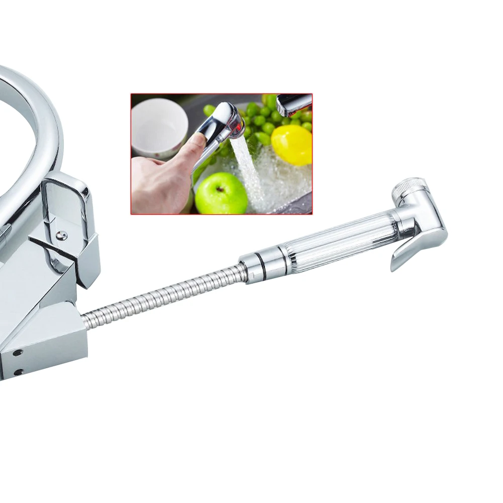 

Silver Kitchen Faucet Pull out Bidet Faucet Mount Hot Cold Mixer Tap All Copper Rotary Pull-out Kitchen Faucet