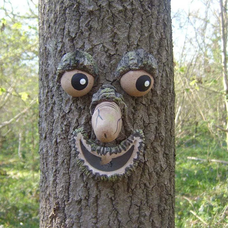 

Courtyard Outdoor Tree Bark Ghost Face Facial Features Decoration Party Props Funny Face Shaped Tree Monsters Ornaments