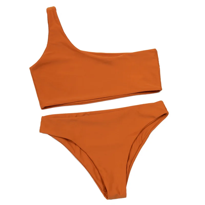 

Wasteheart Summer Orange Sexy Bikini Sets Women Swimsuit Bikini Swimwear Low Waist Bathing Suit Female One Shoulder Biquini Swim