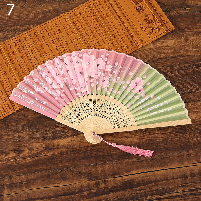 Шелковый китайский веер складной Ручной Веер с цветочным принтом в винтажном
