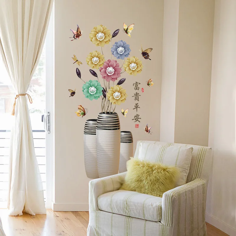 

3D Vase Flower Wall Stickers Art Butterflies Home Decor for Bedroom Vinyl DIY Wall Decals Teenagers Rooms Decoration