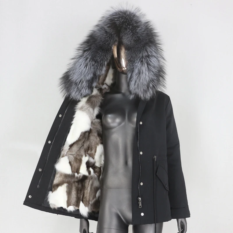 

CXFS 2021 Short Waterproof Parka Real Fox Fur Coat Winter Jacket Women Natural Raccoon Fox Fur Collar Hood Detachable Thick Warm