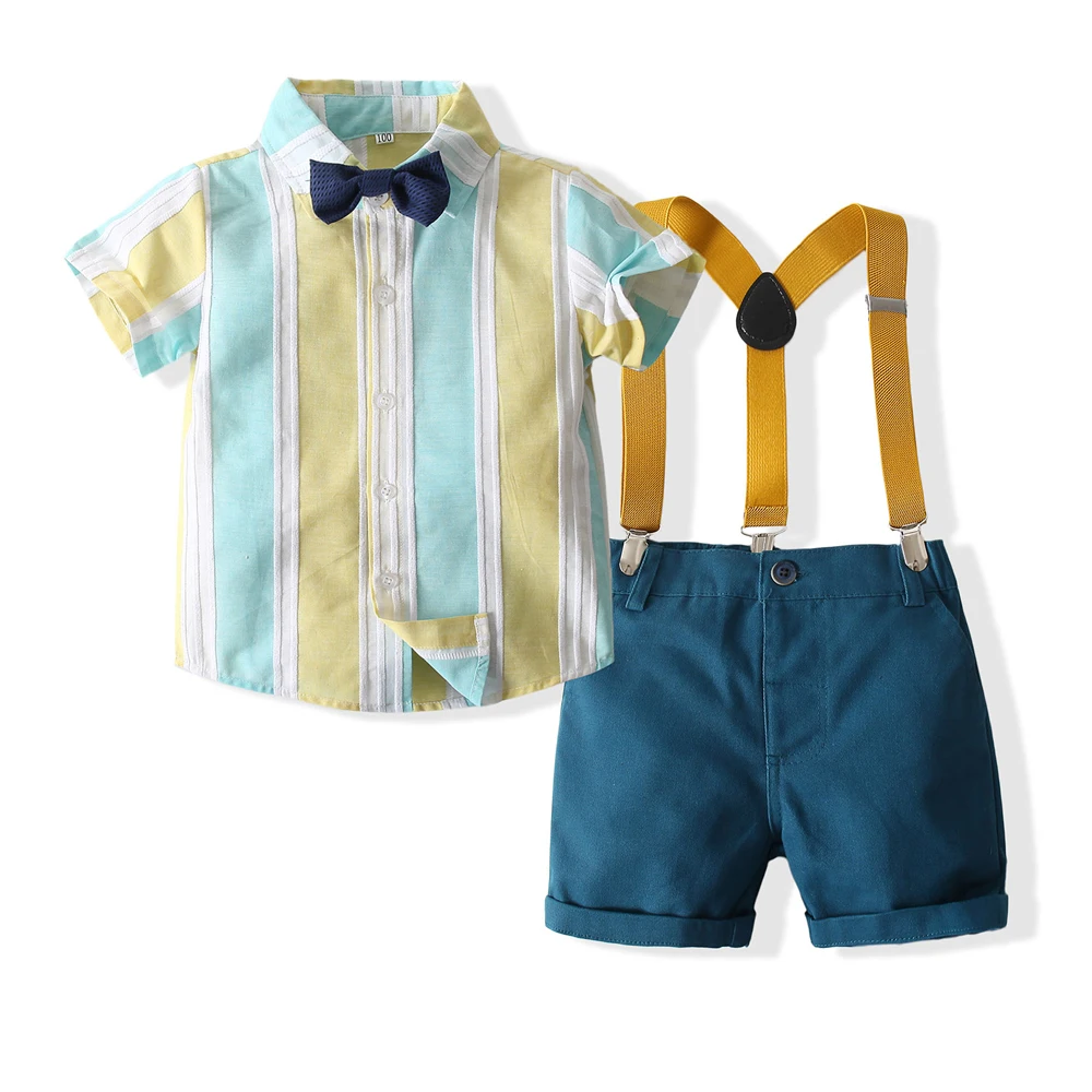 

boys clothing set summer baby gentleman suits short sleeve shirt + shorts + belt 4 pieces kids children set for 2-7 years