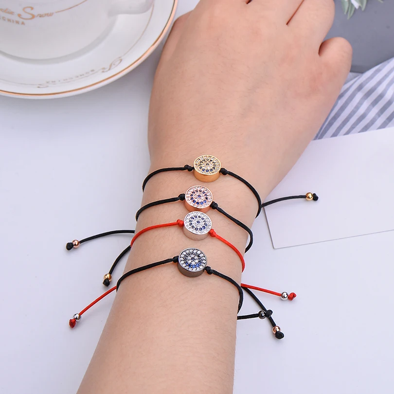 Pipitree Модный 12 мм Круглый CZ браслет evil eye регулируемые черные красные браслеты для женщин и мужчин брендовые ювелирные изделия подарок