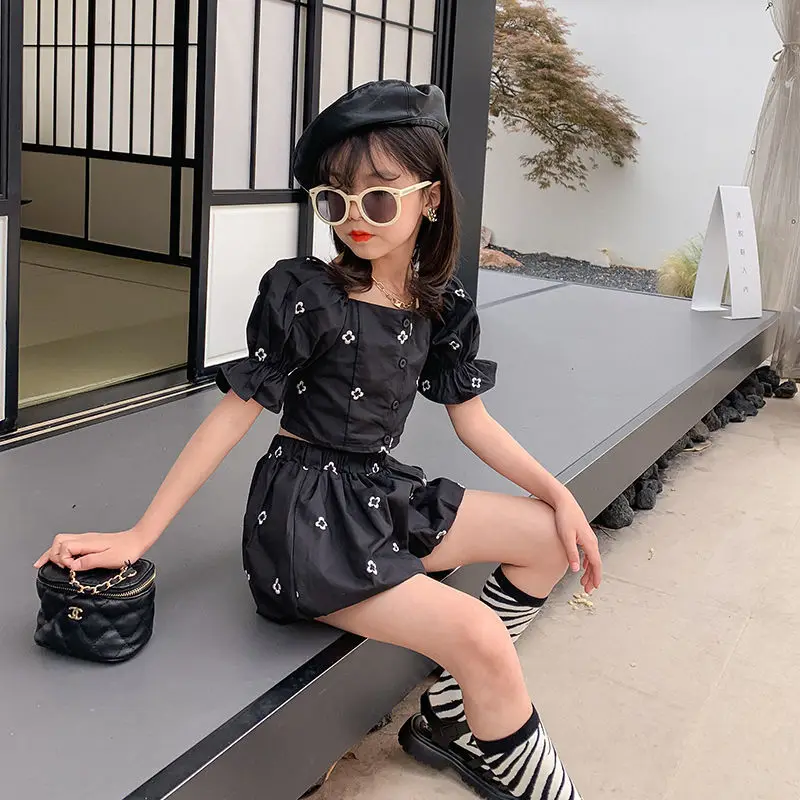 Комплект летнего платья для девочек новинка 2022 шорты с цветочным принтом детская