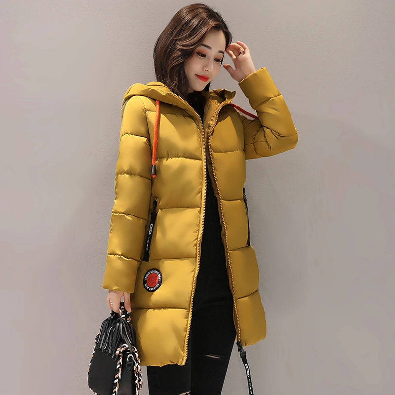 Winter Hooded Thick Woman's Long Jacket  Casual Slim Ladies Coat with Zipper Female solid Cotton Padded Female Jackets