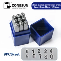 zonesun 9pcs carbon steel antique pewter number 0 9 rectangle punch metal stamping tools 65mm2 48 x 11mm 1 set