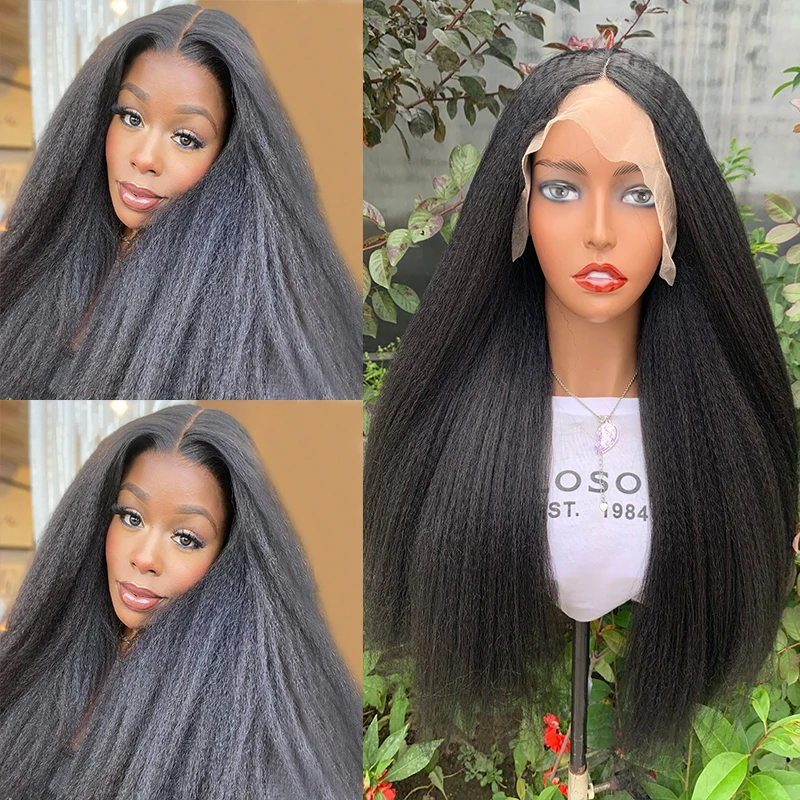 

Long Yaki Straight Synthetic Hair Lace Front Wigs for Women Natural Black Color Synthetic Glueless Yaki Straight Lace Wigs