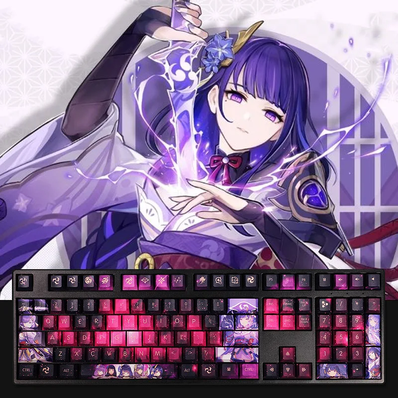 

Колпачки для клавиш Genshin Impact General Thunder с тематикой аниме PBT, персонажи игры, пользовательские колпачки для механического проектного переключателя