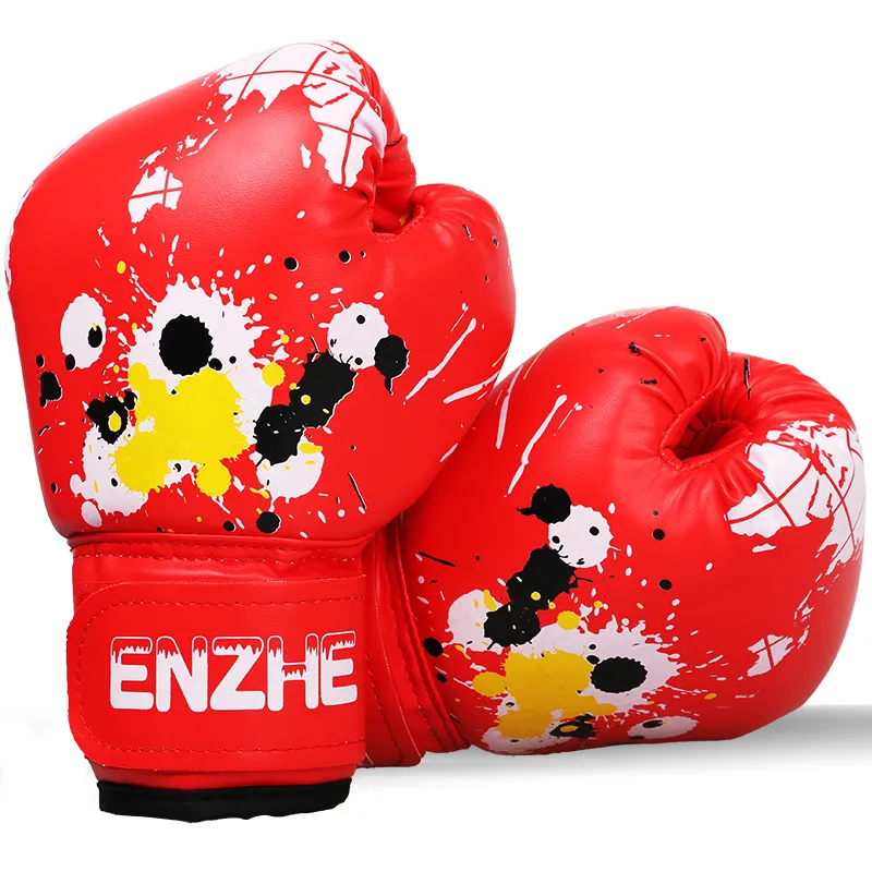 

years Kids boxe thai gloves leather babies funny carton Black muay kids gloves fighting Graffiti gloves kick boxing PU child 3-6