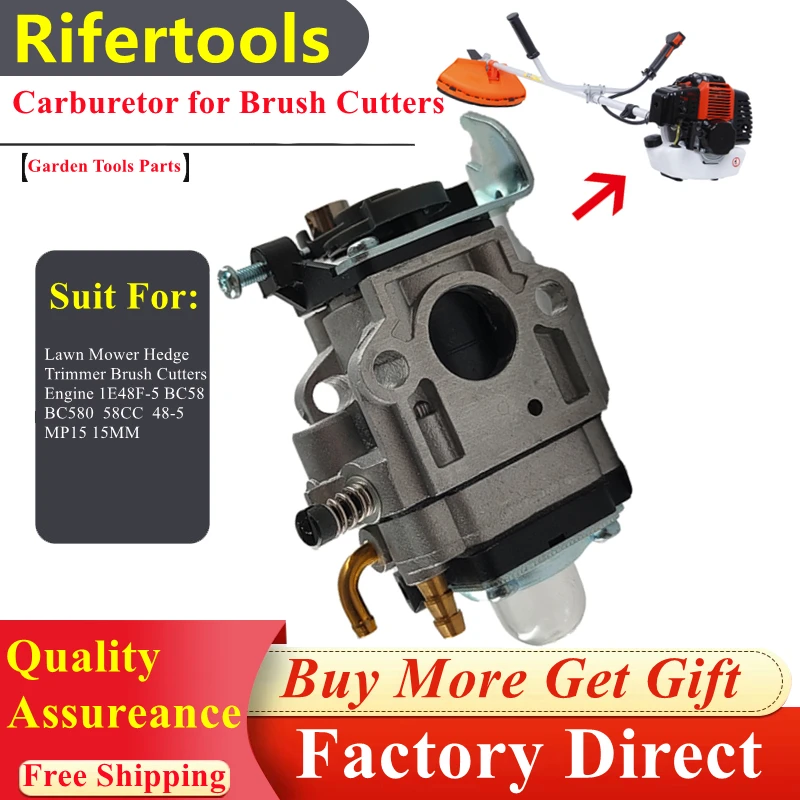 

15mm 2-Stroke Garden Tools Replacement Carburetor For Lawn Mower Hedge Trimmer Brush Cutters Engine 1E48F-5 BC58 BC580 58CC 48-5