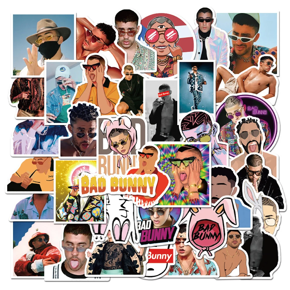 

10/30/50PCS Puerto Rican singer Bad Bunny Stickers DIY Skateboard Luggage Motorcycle Classic Sticker Decal Cool for Kid Toy