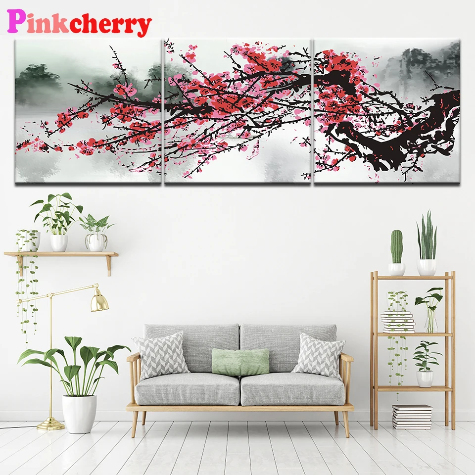 

3pcs diamond painting Red Abstract Plum Blossom full square round diamond embroidery full mosaic cross stitch