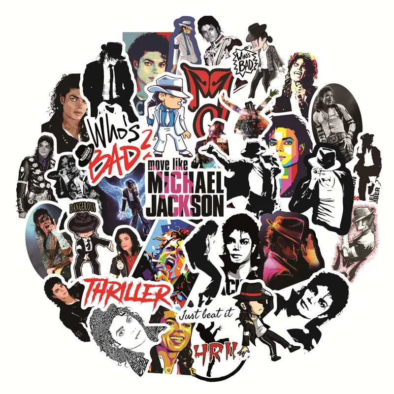 50pcs Michael Jackson Graffiti Stickers DIY PVC Waterproof Sticker Decals For Skateboard Refrigerator Laptop Guitar - купить по